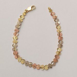 10kt real gold try color heart bracelet for women size 7.25 inches